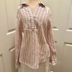 Rachel Zoe Women's100% Linen Tunic Top Size M Striped Cottagecore Boho Breeze